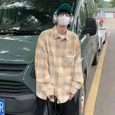 红蜻蜓 美式复古国潮高街格子学院风单排扣宽松百搭休闲长袖衬衫 男女同款