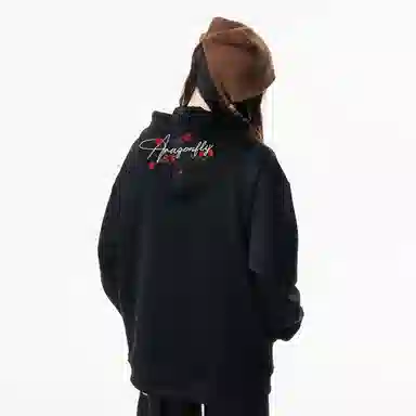 红蜻蜓 美式高街潮牌复古玫瑰花仿刺绣设计感数字字母印花宽松百搭舒适防风保暖休闲上衣外套卫衣 男女同款