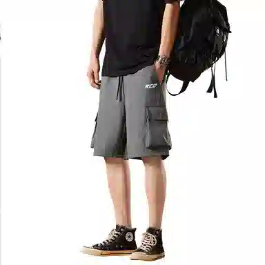 红蜻蜓 美式复古高街设计感经典高级宽松舒适百搭日常通勤潮流时尚简约直筒五分休闲短裤 男女同款