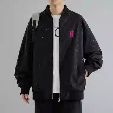 红蜻蜓 美式潮流复古满天星设计感纯色拉链数字字母印花宽松百搭舒适防风保暖休闲棒球服外套夹克 男女同款