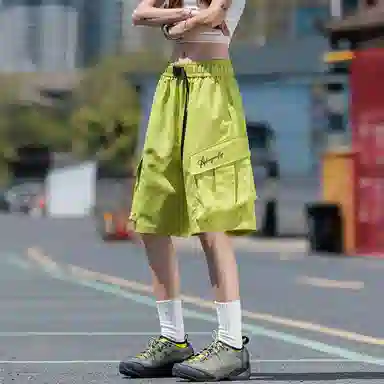 红蜻蜓 美式高街复古花体字母印花大口袋通勤百搭休闲工装短裤 男女同款