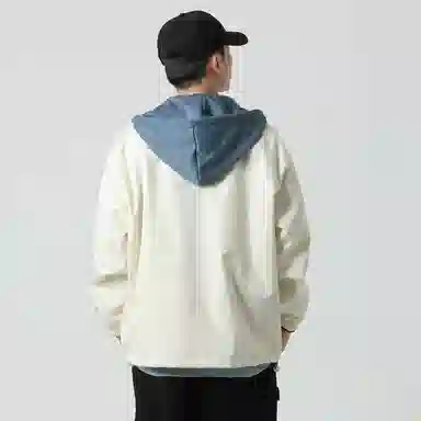 红蜻蜓 美式复古品牌连帽宽松假两件纯色拉链长袖夹克外套 男女同款