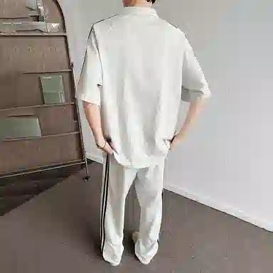 红蜻蜓 美式高街设计感经典高级舒适宽松百搭日常通勤潮流时尚简约直筒短袖长裤休闲运动套装 男女同款