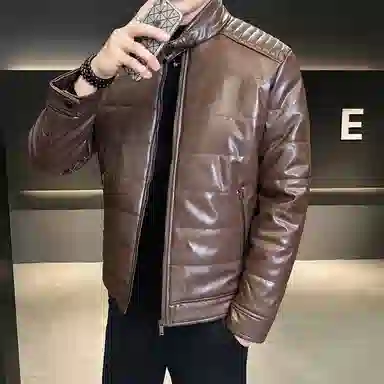 厚款加绒防风保暖纯色割圈绒长袖休闲基础皮棉衣皮衣 男女同款