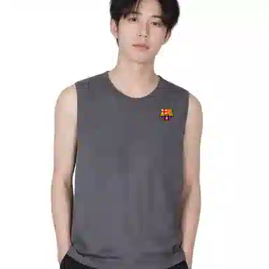 巴塞罗那足球俱乐部 重磅纯棉男士高端精梳棉篮球服加大码无袖背心 男女同款