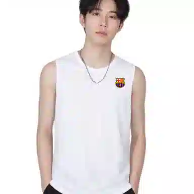 巴塞罗那足球俱乐部 重磅纯棉男士高端精梳棉篮球服加大码无袖背心 男女同款