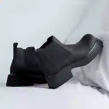 超纤皮 潮流韩版英伦风厚底复古时尚舒适百搭圆头 短筒 切尔西靴 男款 黑色