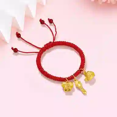 欢庆珠宝 新中式 国潮风 吉祥三宝 身体健康 小众设计款 高级感宝宝生日周岁满月 手饰 足金 一口价 黄金手链 儿童款