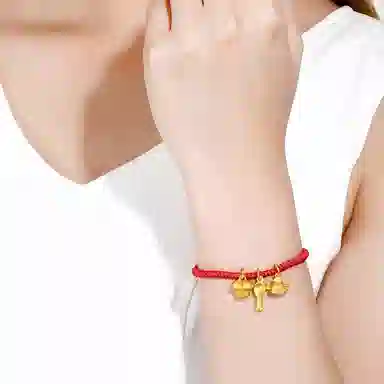欢庆珠宝 新中式 国潮风 吉祥三宝 身体健康 小众设计款 高级感宝宝生日周岁满月 手饰 足金 一口价 黄金手链 儿童款