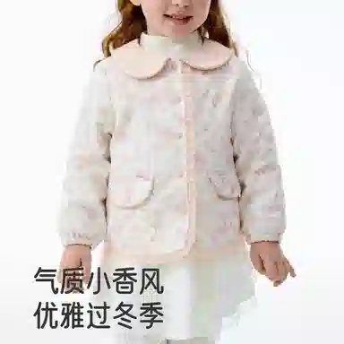 英氏夹克 保暖纯棉娃娃印花翻领甜美小香风秋冬 儿童款