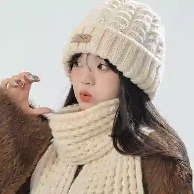 啄木鸟 韩版百搭帽子围巾两件套装加宽加厚保暖防寒肤白显脸小文艺氛围感 腈纶 绒线帽 男女同款情侣款