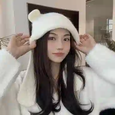 啄木鸟 甜美可爱小熊耳朵秋冬季大头围显脸小加厚保暖针织户骑车护耳帽 涤纶 绒线帽 女款