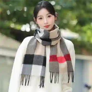 啄木鸟 新款秋冬季加厚保暖户外骑行防风寒格子流苏潮绵羊毛 绒线围巾 女款