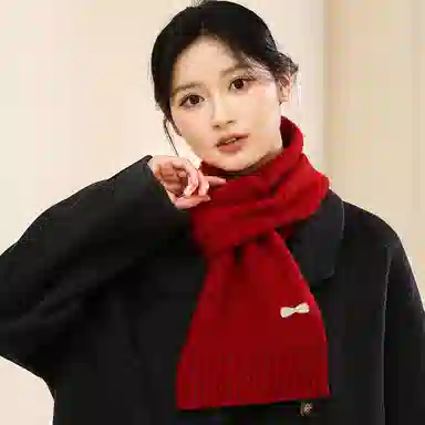啄木鸟 日韩甜美蝴蝶结纯羊毛小  秋冬季防寒保暖交叉围脖时尚百搭针织脖套精装 绒线围巾 女款