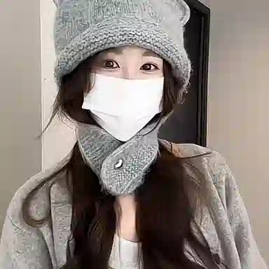 啄木鸟 甜美可爱小熊耳朵秋冬季大头围显脸小加厚保暖针织户骑车护耳帽 涤纶 绒线帽 女款