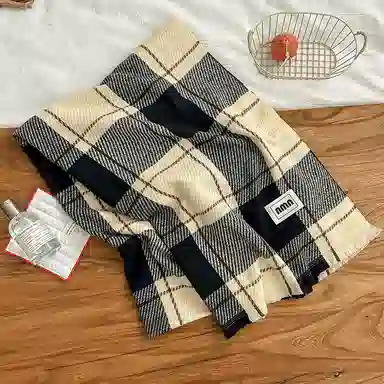 啄木鸟 高级感条纹格子保暖加厚秋冬季柔软清新文艺显白防寒护颈百搭两用 绒线围巾 男女同款情侣款