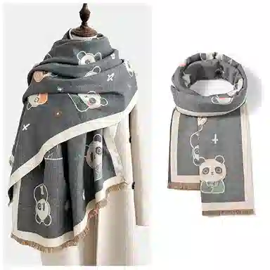 啄木鸟 时尚韩系可爱熊猫拼色加宽秋冬加厚保暖防寒骑行甜美百搭 绒线围巾 男女同款情侣款