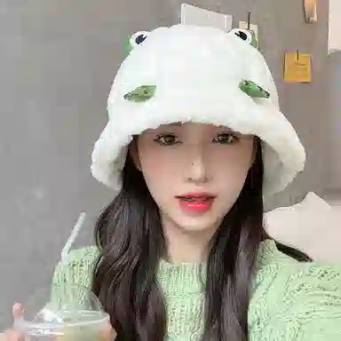 啄木鸟 可爱卡通网红青蛙帽子秋冬季加绒加厚保暖防寒甜美百搭显脸小盆帽 聚酯纤维 渔夫帽 男女同款情侣款