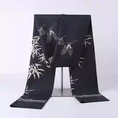 啄木鸟 国潮墨竹写意 冬季保暖文艺潮款 绒线围巾 男女同款情侣款