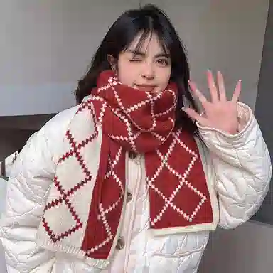啄木鸟 韩版毛茸茸显脸小学生仿羊绒百搭长款高级感穿搭防寒保暖加厚针织时尚双面潮流 绒线围巾 男女同款情侣款
