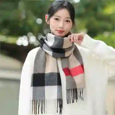 啄木鸟 新款秋冬季加厚保暖户外骑行防风寒格子流苏潮绵羊毛 绒线围巾 女款