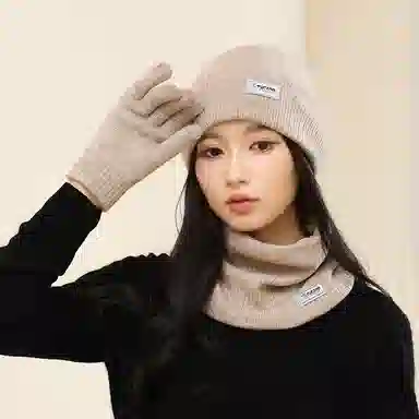 啄木鸟 围巾帽子手套三件套秋冬季加绒保暖防羊驼绒三合一户外骑行围脖套装礼盒精装 腈纶 绒线帽 男女同款情侣款