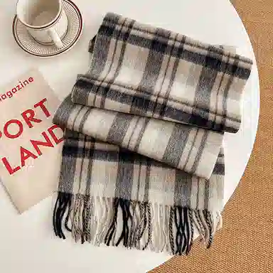 啄木鸟 韩系氛围感简约黑白条纹 秋冬季防寒保暖骑行双面英伦风格子 绵羊毛 绒线围巾 男女同款情侣款