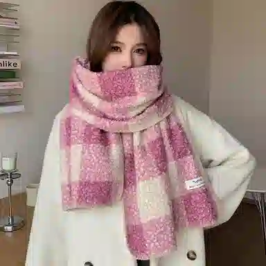 啄木鸟 撞色格子高级感保暖韩系复古加厚 绒线围巾 男女同款情侣款