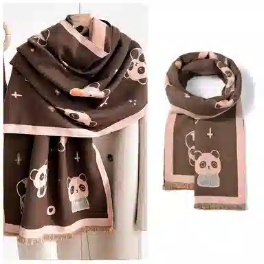 啄木鸟 时尚韩系可爱熊猫拼色加宽秋冬加厚保暖防寒骑行甜美百搭 绒线围巾 男女同款情侣款