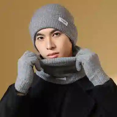 啄木鸟 围巾帽子手套三件套秋冬季加绒保暖防羊驼绒三合一户外骑行围脖套装礼盒精装 腈纶 绒线帽 男女同款情侣款