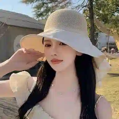 啄木鸟 优雅法式长披肩大帽檐遮阳帽子女夏季镂空透气全方位护脖颈美背沙滩太阳帽 聚酯纤维 防晒帽 女款