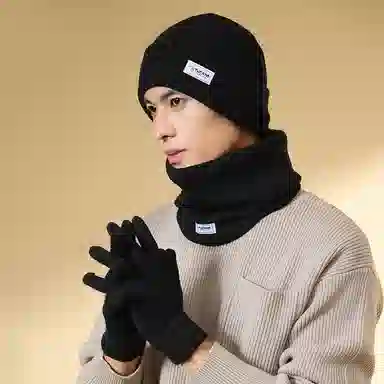 啄木鸟 围巾帽子手套三件套秋冬季加绒保暖防羊驼绒三合一户外骑行围脖套装礼盒精装 腈纶 绒线帽 男女同款情侣款