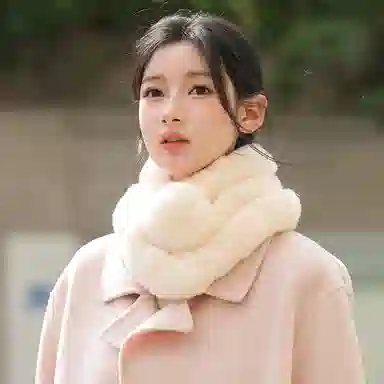 啄木鸟 甜美可爱软糯毛茸茸加绒加厚保暖防寒纯色高级感皮草时尚百搭 獭兔毛 绒线围巾 男女同款情侣款
