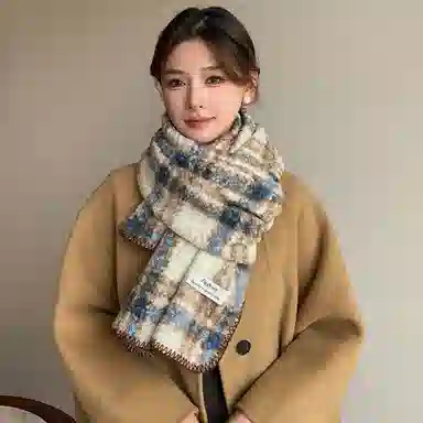 啄木鸟 撞色格子高级感保暖韩系复古加厚 绒线围巾 男女同款情侣款