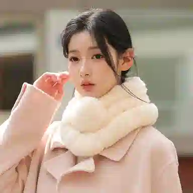 啄木鸟 甜美可爱软糯毛茸茸加绒加厚保暖防寒纯色高级感皮草时尚百搭 獭兔毛 绒线围巾 男女同款情侣款