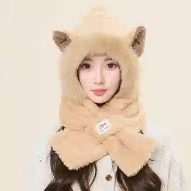 啄木鸟 可爱狐狸耳一体 秋冬保暖加厚护耳防风显脸小 聚酯纤维 斗篷帽 女款