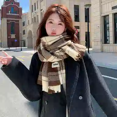 啄木鸟 高级感条纹格子保暖加厚秋冬季柔软清新文艺显白防寒护颈百搭两用 绒线围巾 男女同款情侣款