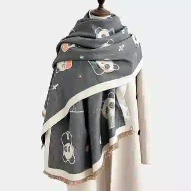 啄木鸟 时尚韩系可爱熊猫拼色加宽秋冬加厚保暖防寒骑行甜美百搭 绒线围巾 男女同款情侣款