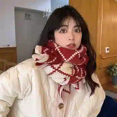 啄木鸟 韩版毛茸茸显脸小学生仿羊绒百搭长款高级感穿搭防寒保暖加厚针织时尚双面潮流 绒线围巾 男女同款情侣款