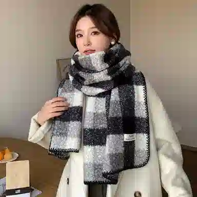 啄木鸟 撞色格子高级感保暖韩系复古加厚 绒线围巾 男女同款情侣款