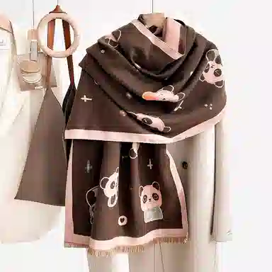啄木鸟 时尚韩系可爱熊猫拼色加宽秋冬加厚保暖防寒骑行甜美百搭 绒线围巾 男女同款情侣款