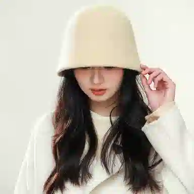 【通勤出街神器】 啄木鸟 纯色高级感水桶帽秋冬保暖百搭毛绒帽子防风防寒韩系盆帽显脸小素颜遮脸轻奢 羊毛 渔夫帽 女款