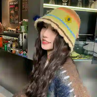 啄木鸟 花朵毛绒秋冬季保暖护耳甜美可爱编织手工针织毛线帽子女大头围显脸小清新百搭撞色渔夫帽 含羊毛 绒线帽 女款