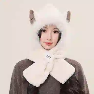 啄木鸟 可爱狐狸耳一体 秋冬保暖加厚护耳防风显脸小 聚酯纤维 斗篷帽 女款