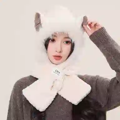 啄木鸟 可爱狐狸耳一体 秋冬保暖加厚护耳防风显脸小 聚酯纤维 斗篷帽 女款