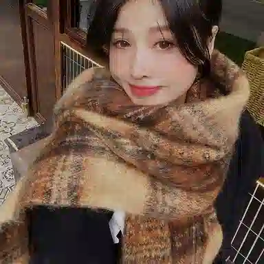 啄木鸟 韩系高级克莱因蓝毛绒秋冬季加厚加宽保暖防寒氛围感百搭新款流苏 绒线围巾 男女同款情侣款