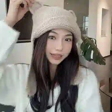 啄木鸟 甜美可爱小熊耳朵秋冬季大头围显脸小加厚保暖针织户骑车护耳帽 涤纶 绒线帽 女款