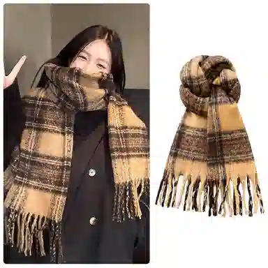 啄木鸟 韩系高级克莱因蓝毛绒秋冬季加厚加宽保暖防寒氛围感百搭新款流苏 绒线围巾 男女同款情侣款