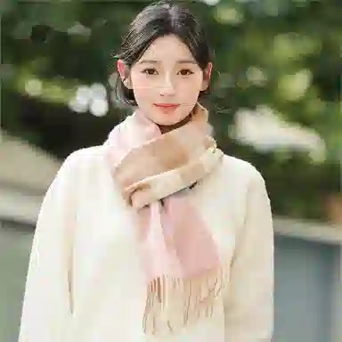 啄木鸟 新款秋冬季加厚保暖户外骑行防风寒格子流苏潮绵羊毛 绒线围巾 女款