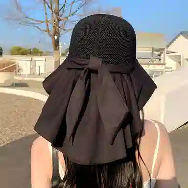 啄木鸟 优雅法式长披肩大帽檐遮阳帽子女夏季镂空透气全方位护脖颈美背沙滩太阳帽 聚酯纤维 防晒帽 女款